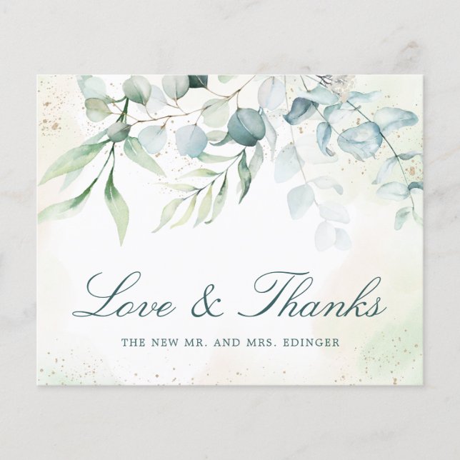 Elégant Eucalyptus Budget Mariage Carte de remerci (Devant)