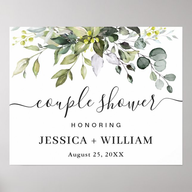 Elegant Eucalyptus COUPLE SHOWER Welcome Sign Poster (Vorne)