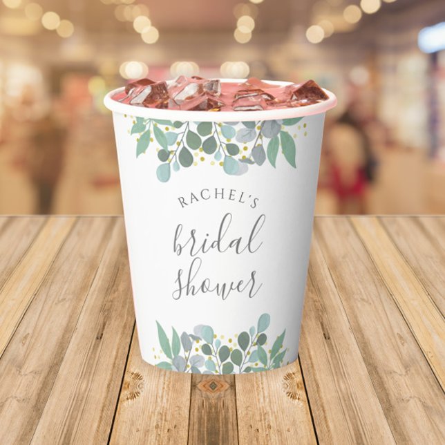 Elegant Eucalyptus Dusty Blue Brautparty Pappbecher (Dusty Blue Eucalyptus Bridal Shower Paper Cup)