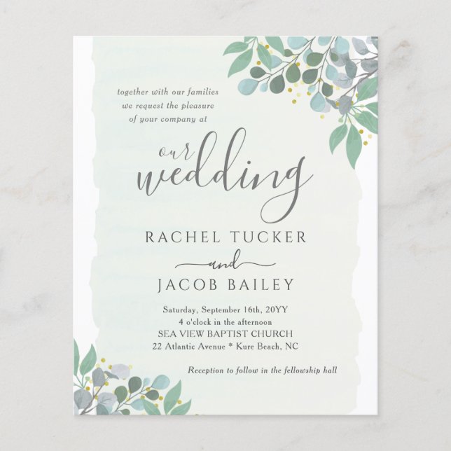Elegant Eucalyptus Dusty Blue Wedding Einladung (Vorderseite)