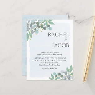 Elegant Eucalyptus Dusty Blue Wedding Einladung Postkarte