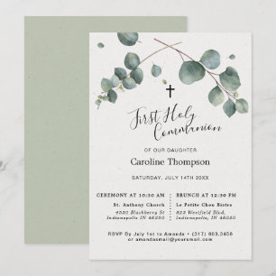 Elegant Eucalyptus First Holy Communion Einladung