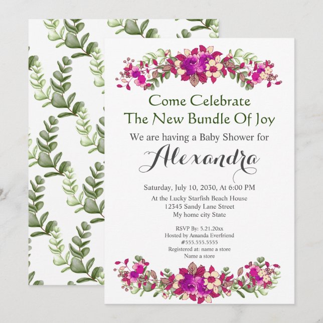 Elegant Eucalyptus Floral Baby Shower Einladung (Vorne/Hinten)