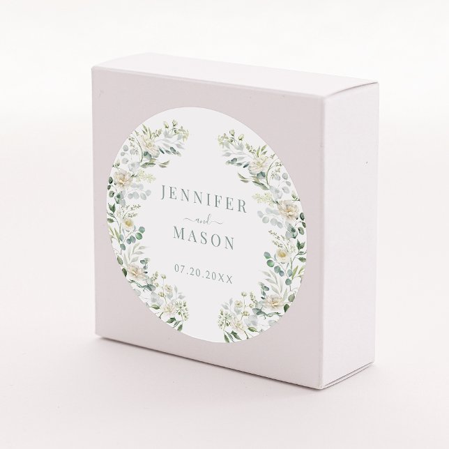 Elegant Eucalyptus Floral Wedding Bride Groom Runder Aufkleber (Von Creator hochgeladen)