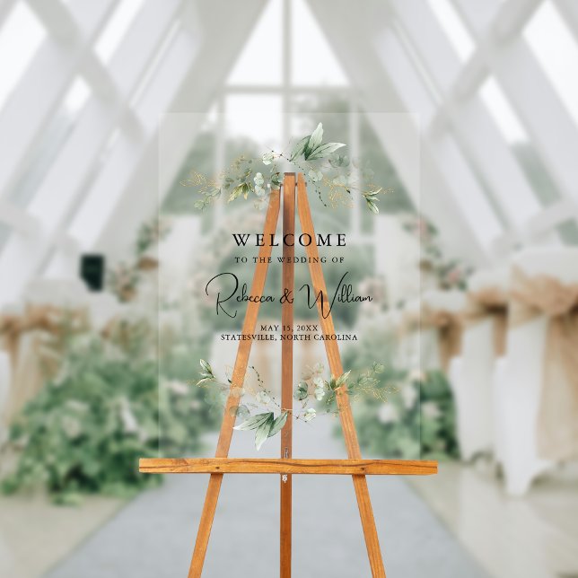 Elegant Eucalyptus Foliage Wedding Welcome Acrylschild (Elegant Eucalyptus Foliage Wedding Welcome Acrylic Sign)
