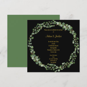 Elegant Eucalyptus Full Wreath Wedding Black Einladung