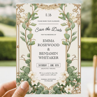 Elégant Eucalyptus Gold Frame Enregistrer la carte