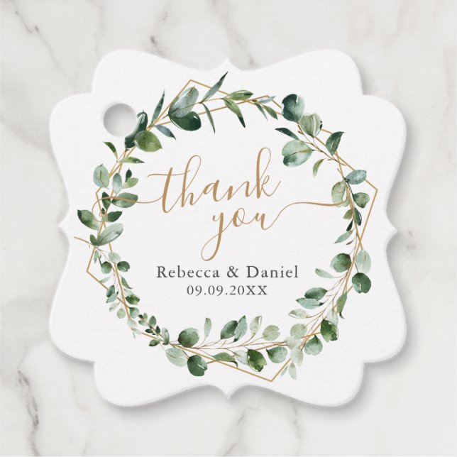 Elegant Eucalyptus Gold Greenerity Wedding Vielen  Geschenkanhänger (Vorderseite)