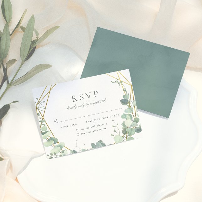 Elégant Eucalyptus & Gold Mariage géométrique RSVP (Créateur téléchargé)