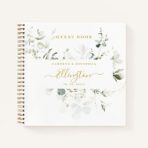 Elegant Eucalyptus Gold Script Foto Gästebuch