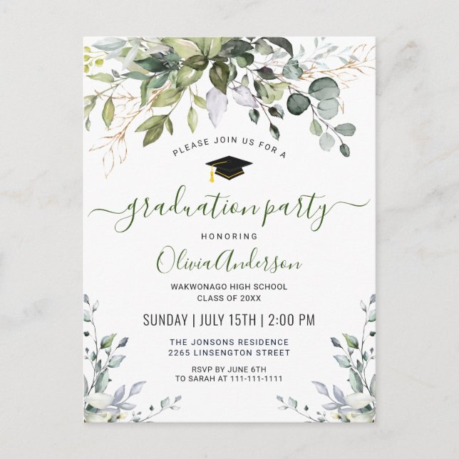 Elégant Eucalyptus Graduation Party Invitation (Devant)