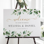 Elegant Eucalyptus Greenerenerity Wedding Welcome  Poster<br><div class="desc">Dieses individuell gestaltbare Begrüßungsschild-Template wurde für die Moody Greenery Hochzeitskollektion konzipiert und zeichnet sich durch die Aquarelläppchen aus. Es wurde mit einer kalligraphischen Kalligraphie und einem klassischen Schriftart in Gold und Grau gepaart. Um erweiterte Änderungen vorzunehmen, wählen Sie bitte unter Personalisieren dieser Vorlage die Option "Klicken Sie auf, um weitere...</div>