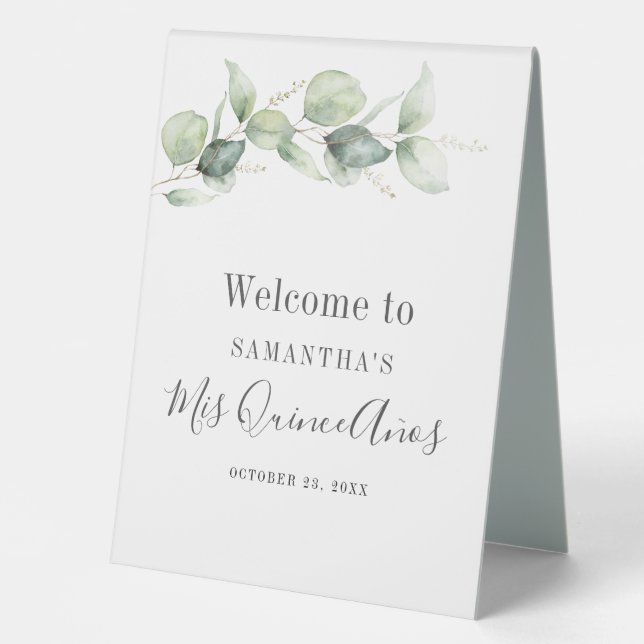 Elegant Eucalyptus Greenerity Blätter Mis Quince A Tischaufsteller (Vorderseite)