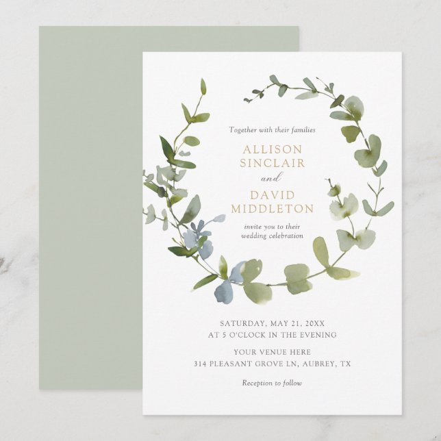 Elegant Eucalyptus Greenerity Einladung zur Hochze (Vorne/Hinten)