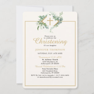 Elegant Eucalyptus Greenerity Gold Christening Einladung