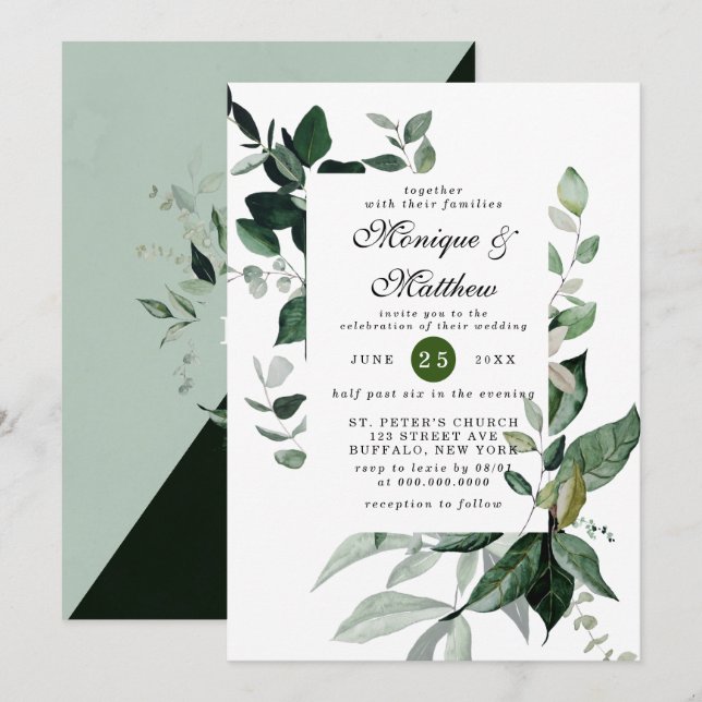 Elegant Eucalyptus Greenery Airy Rustic Wedding Einladung (Vorne/Hinten)