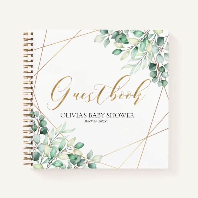 Elegant Eucalyptus Greenery Baby Shower Gästebuch Notizbuch (Vorderseite)