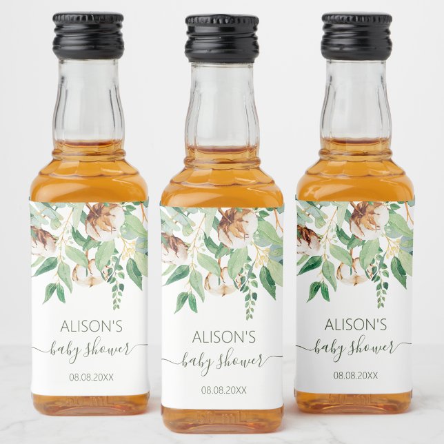 Elegant Eucalyptus Greenery Baby Shower Mini Alkoholflaschenetikett (Von Creator hochgeladen)