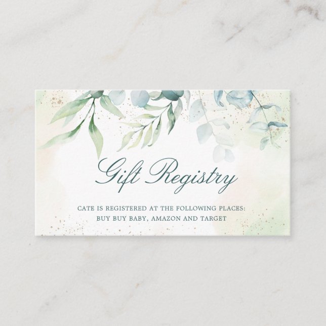 Elegant Eucalyptus Greenery Baby Shower Registry Begleitkarte (Vorderseite)