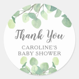 Elegant Eucalyptus Greenery Baby Shower Runder Aufkleber