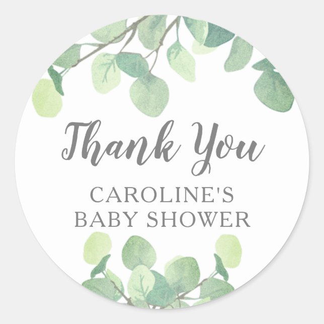 Elegant Eucalyptus Greenery Baby Shower Runder Aufkleber (Vorderseite)