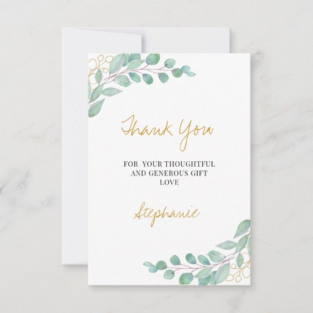Elegant Eucalyptus Greenery Baby Shower Vielen Dan Dankeskarte (Vorderseite)
