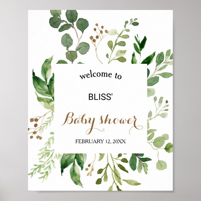 Elegant Eucalyptus Greenery Baby Shower Willkommen Poster (Vorne)