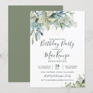 Elegant Eucalyptus Greenery Birthday Party Einladung