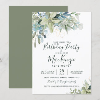 Elegant Eucalyptus Greenery Birthday Party Einladung
