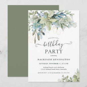 Elegant Eucalyptus Greenery Birthday Party Einladung