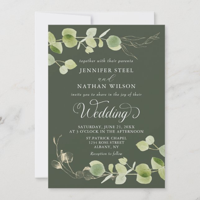 Elegant Eucalyptus Greenery Double-Sided Wedding Einladung (Vorderseite)