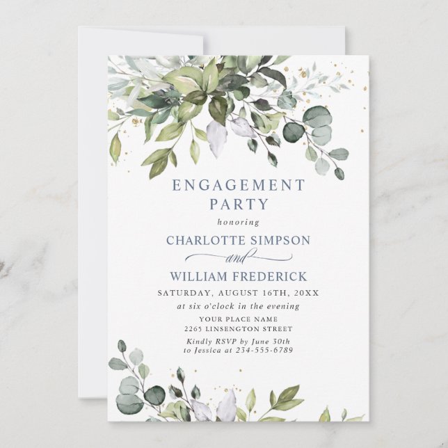 Elegant Eucalyptus Greenery ENGAGEMENT PARTY Einladung (Vorderseite)