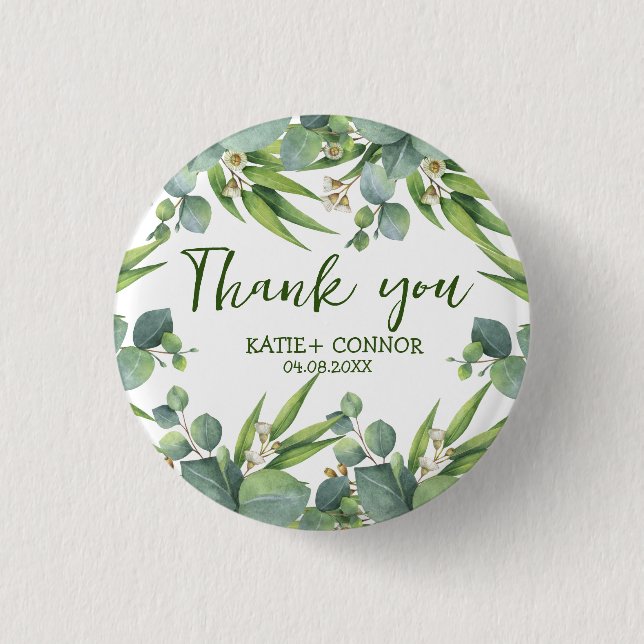 Elegant Eucalyptus Greenery Gefallen Vielen Dank Button (Vorderseite)