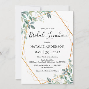 Elegant Eucalyptus Greenery Gold Bridal Luncheon Einladung