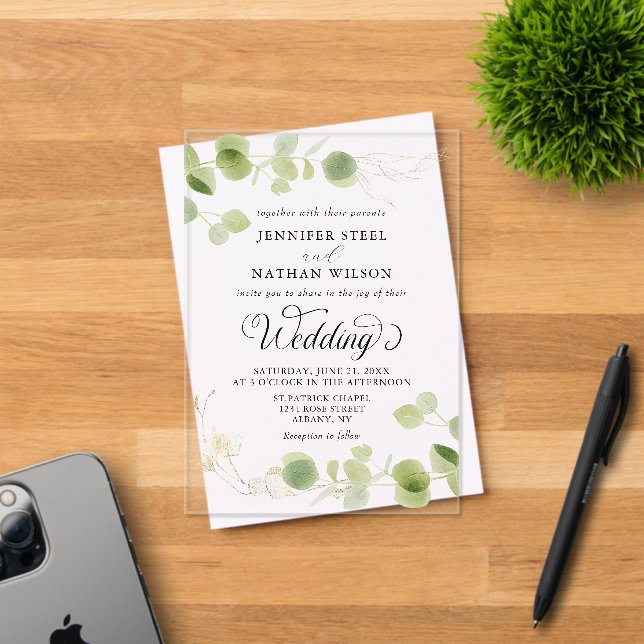 Elegant Eucalyptus Greenery Minimalist Wedding Acryleinladungen (Insitu (Einladungskarte))