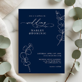 Elegant Eucalyptus Greenery Navy Blue Wedding Einladung