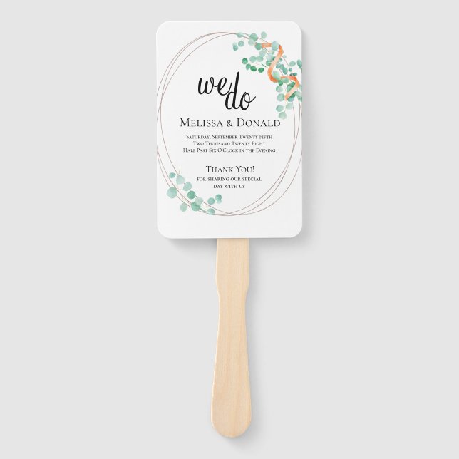 Elegant Eucalyptus Greenery Peach Floral Program Fächer (Vorderseite)