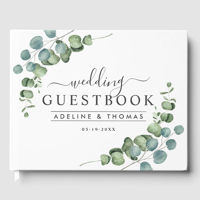 Elegant Eucalyptus Greenery Wedding Foto Gästebuch (Vorderseite)