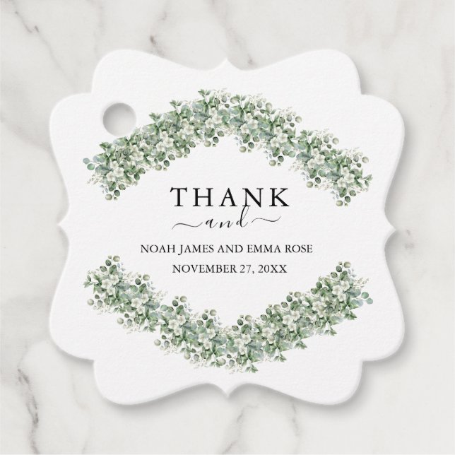 Elegant Eucalyptus Greenery Wedding Geschenkanhänger (Vorderseite)
