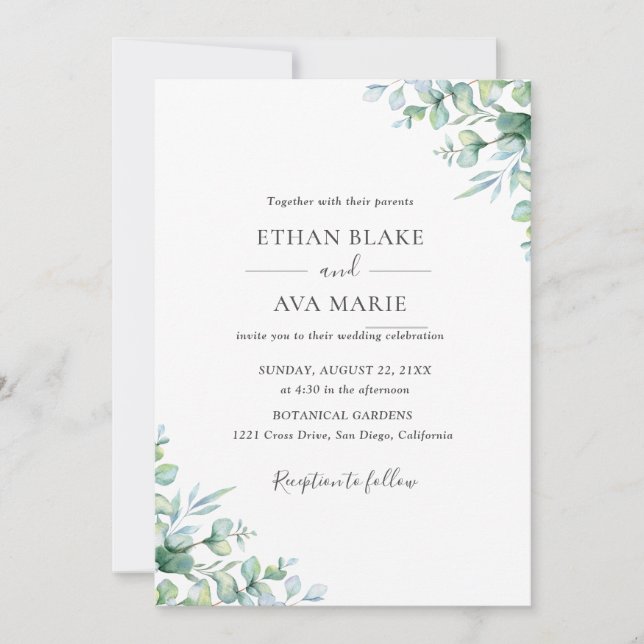 Elegant Eucalyptus Greenery Wedding  Invitation (Devant)