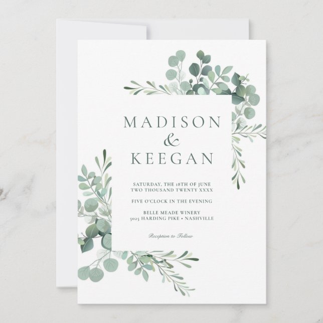 Elegant Eucalyptus Greenery Wedding QR Code Invita Einladung (Vorderseite)