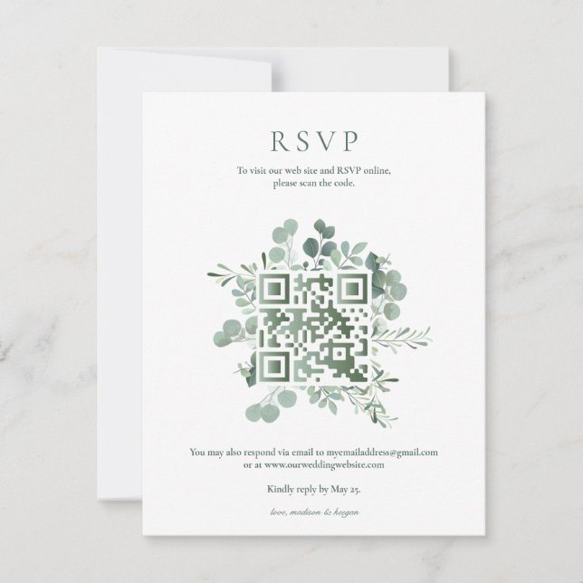 Elegant Eucalyptus Greenery Wedding QR Code UAWG Einladung (Vorderseite)