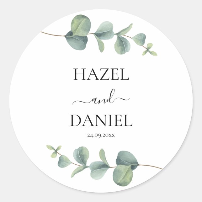 Elegant Eucalyptus Greenery Wedding Runder Aufkleber (Vorderseite)