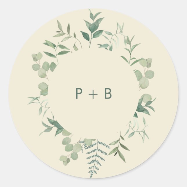 Elegant Eucalyptus Greenery Wedding Runder Aufkleber (Vorderseite)