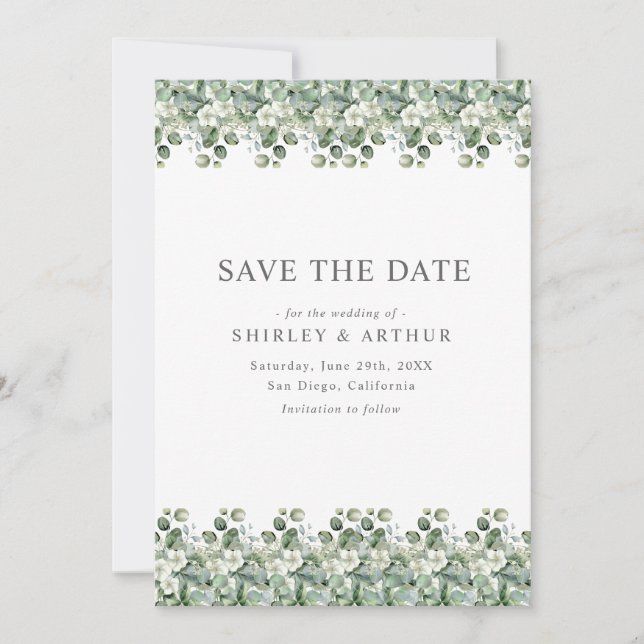 Elegant Eucalyptus Greenery Wedding Save The Date (Vorderseite)