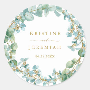 Elegant Eucalyptus Greenery Wreath Gold Wedding Runder Aufkleber