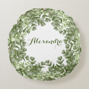Elegant Eucalyptus Greenery Wreath Green White Rundes Kissen