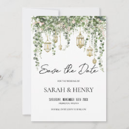 Elegant Eucalyptus Lantern Save the Date   Einladung