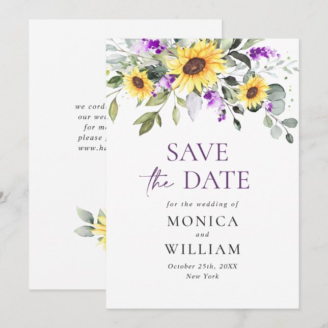 Elegant Eucalyptus Lavender Wedding Save The Date (Vorne/Hinten)