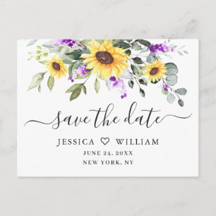 Elegant Eucalyptus Lavender Wedding Save the Date Postkarte